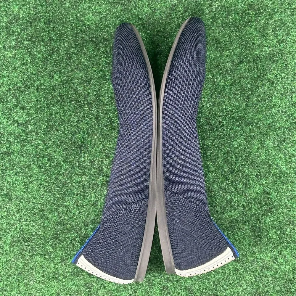 Rothy's The Square Knit Flats Women 7 Navy Blue Ballets Shoe Striped Heel Detail